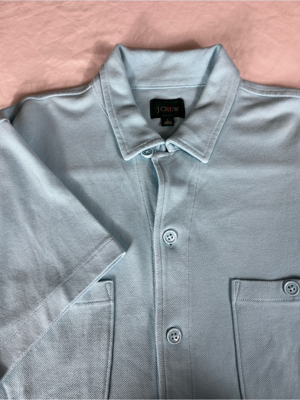 Vintage J Crew Y2K Oarsman Mens Large Shirt Light Blue Short Sleeve Button Down - Picture 10 of 11